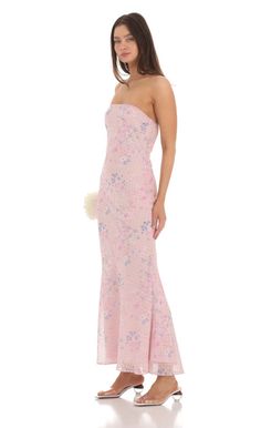 Dotted Floral Strapless Maxi Dress in Pink Upf Clothing, Lucy In The Sky, Casual Day Dresses, Strapless Maxi, Asymmetrical Neckline, Strapless Maxi Dress, Straight Dress, Dresses 2024, Date Night Dresses