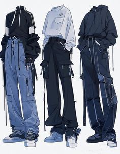 three men standing next to each other with ski poles in their hands and one wearing blue pants