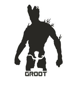 a black and white silhouette of a man with the word groot on it