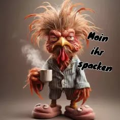 a cartoon character holding a cup with steam coming out of it's mouth and the caption reads, main iker spacen