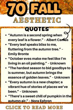 an autumn poem with the words'70 fall aesthetic quotes'in english and spanish