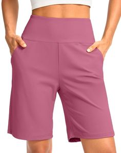 PRICES MAY VARY. SOFT & STRETCH FABRIC: Buttery soft, 4-way stretch fabric enhances the stretchability of the shorts to provide greater comfort and movement for all-day wear. Suitable for all body shapes. KNEE LENGTH: 9" inseam shorts features knee length for plenty of coverage, perfect length can prevents thighs from rubbing, won't ride up while moving. LOOSE FIT & TUMMY CONTROL: Straight leg openings and a relaxed fit keep you comfy. 4" wide waistband with high elastic offers full coverage and Workout Clothes For Curvy Women, Knee Length Shorts For Women, Mom Clothes, Bermuda Shorts Women, Spiked Hair, Workout Clothing, Comfy Clothes, Athletic Workout, Beginner Workout