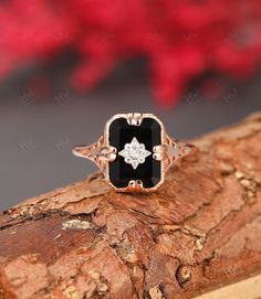 Antique Women's Ring Jewelry Vintage Black Onyx Ring Jewelry Dainty Onyx Engagement Ring Emerald Cut Black Gemstone Ring Solid Rose Gold - Etsy Vintage Onyx Ring, Black Gemstone Ring, Engagement Ring Emerald Cut, Onyx Engagement Ring, Emerald Engagement Ring Cut, Black Onyx Stone, Black Onyx Ring, Put A Ring On It, White Gold Engagement Rings