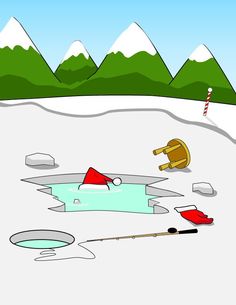 an image of a cartoon scene with snow and mountains in the backgrouds