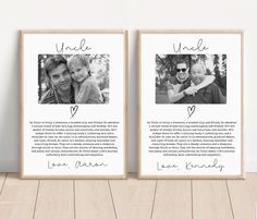 two framed photos with the words uncle and uncle on them