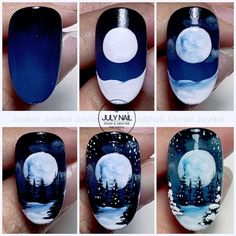 Winter Scene Nails, Nail Noel Christmas, Christmas Nails Tutorial, Valentines Nail Set, Noel Nail, Step By Step Nail Art, Nailart Christmas, Nail Noel, Galaxy Nail