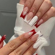 Super Cute And Stylish Ships In 5-10 Business Days Red Christmas Nails, Winter Nails Acrylic, Christmas Nails Easy, Girly Acrylic Nails, Cute Acrylic Nail Designs, French Tip Acrylic Nails, Simple Acrylic Nails, Christmas Nails Acrylic, Unique Acrylic Nails