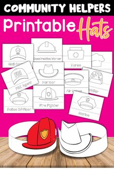 printable hats for children to color and cut out with the word, community helpers