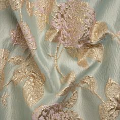 Opulent occasions originate from this Metallic Gold, Baby Pink and Light Gray Floral Luxury Brocade! The sleek yet wrinkled light gray face is the perfect base for a garden of pink and gold flowers to grow. They rise from the surface, thanks to the complex weave, to add a three-dimensional, grainy hand to the fabric. Exuding luxury, this heavyweight, lustrous brocade brings volume to any formal garment with its semi-structured drape. Own your night with stunning ballgowns, structured jackets, ci Floral Embroidery Couture, Ilona Core, Georgiana Darcy, Tissue Fabric, Flowers To Grow, Mood Designer Fabrics, Light Purple Flowers, Bodice Applique, Egg Container