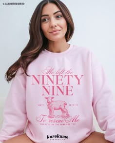 This Unisex crewneck sweatshirt features "He left the ninety-nine to rescue me | and He'll do the same for you | Matt. 18:10-14" with a cute vintage lamb illustration. Spread God's love and the gospel with this coquette-style Christian sweater <3 ☆ This design is also available in the following color schemes: ‣ Brown/Beige: https://www.etsy.com/listing/1671607180 ‣ Navy/Light Blue: https://www.etsy.com/listing/1672124614 » A B O U T « ‣ This item is made to order using direct-to-garment (DTG) pr He Left The 99 To Find Me, Lamb Illustration, Christian Sweater, Crunchwrap Recipe, Vintage Lamb, Christian Sweaters, Church Clothes