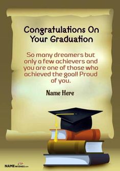 congratulations card for graduates on graduation day with books and a mortare in front of the graduate's cap