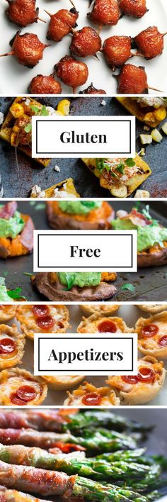 different types of appetizers are shown in this collage with the words gluten, free and appetizers