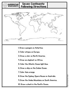 the world map worksheet for children to learn how to draw and color it