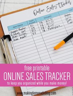 a free printable online sales tracker on a clipboard