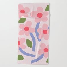 a pink towel with flowers on it