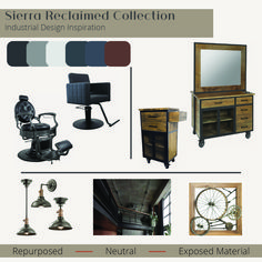 several different types of furniture and accessories are shown in this graphic above the image is an industrial design