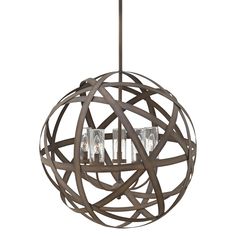 an orb chandelier with three lights hanging from the ceiling