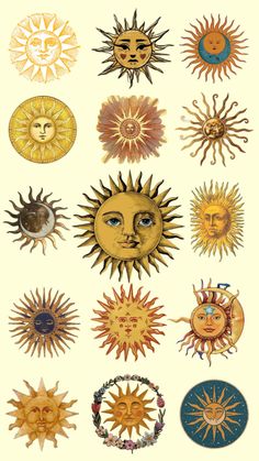 the sun and moon symbols are shown in this drawing, which depicts different types of suns