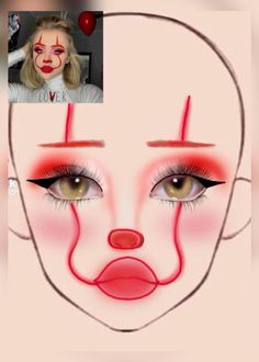 Face Paints For Halloween, Halloween School Makeup, Make Up Ideas Colorful, Pink Clown Makeup Easy, Neon Clown Makeup Easy, Halloween Face Paint Clown, Cute And Easy Halloween Makeup, Clown Halloween Makeup Easy, Fun Makeup Ideas Halloween