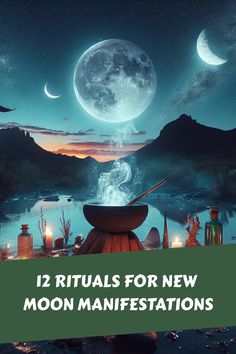 12 rituals for new moon manifestations. New Moon Phase, Moon Spells, New Moon Rituals, Full Moon Ritual, Witchcraft Supplies