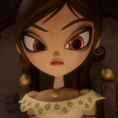 an animated character with big eyes and brown hair