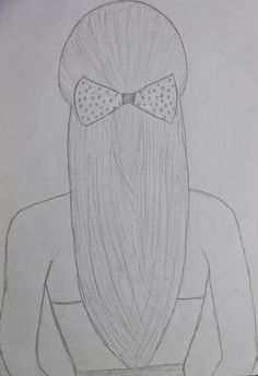 a drawing of a woman with long hair and a bow tie on it's head