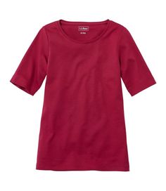 Knit from soft, high-quality combed cotton, our best-value jewelneck t-shirt is designed to look great and keep its vibrant color wash after wash. Slightly Fitted: Softly shapes the body. Falls at hip. 100% cotton. Interlock-knit from fine, strong yarns that are ultrasoft and resist pilling. Machine wash and dry. Printed label. Imported. How To Clean Silver, Summer Capsule Wardrobe, Knit Tops, Elbow Sleeve, Sleeves (women), Elbow Length Sleeve, Women's Shirts, Printing Labels, Ll Bean