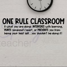 One Rule Classroom Vinyl Decal for the classroom or for a school entryway, wall, window, or virtually any smooth hard surface.  Looking for a different font? Check out this listing: https://www.etsy.com/listing/1680758320/one-rule-classroom-2-wall-vinyl-decal?ref=listings_manager_grid Made using the highest quality indoor vinyl (Oracal 631), it is easily applied and removes without leaving a sticky residue behind. Decal is one color, but if you have requests, please do let me know.   Please see One Rule Classroom, Teaching Classroom Management, Classroom Quotes, Teacher Desk, Middle School Classroom, Classroom Behavior, Wall Vinyl, Classroom Rules, New Classroom