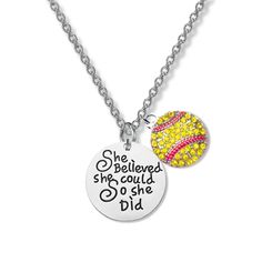 PRICES MAY VARY. SOFTBALL JEWELRY- Inspirational Softball Pendent for Girls and Women SOFTBALL NECKLACE - Beautiful silver plated inspirational she believed she could so she did charm with rhinestone softball on 18 inch chain with 2 inch extension. SOFTBALL GIFT -Perfect gift for softball players, softball teams, coaches and softball moms FREE JEWELRY POUCH- Jewelry Pouches Are Used To Package And Ship Our Necklaces, Ensuring The Most Beautiful Presentation Possible. DESIGNED & SOLD BY SPORTYBEL Women Softball, Softball Teams, Softball Jewelry, Softball Accessories, Softball Necklace, Softball Gifts, Jewelry Pouches, Softball Players, Young Athletes