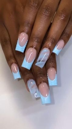 #nail #nailart #easter Follow & See more post collection in my pin bio, Thank You. V.I.S.I.T to read usefull article. White Clear Nails Short, Light Blue French Tip Nails With Initial, Middle School Nails Acrylic, Gel Nail Designs Medium Length Square, Cute Medium Nail Designs, Square Nail Ideas Summer, Mother Day Nail Ideas, Glacier Blue Nails, First Day Of School Nails Acrylic Highschool