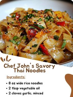 an advertisement for a noodle dish on a plate