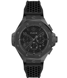 From Philipp Plein&#x2C; this men's watch features:Black silicone strap IP black stainless steel caseBlack guilloch dialBuckle closureChronograph movementCase size approx. 46mmImported. Unusual Watches, Mens Chronograph, Silicone Bracelets, Innovative Fashion, Philipp Plein, Black Case, Black Stainless Steel, Dillard's, Quartz Movement