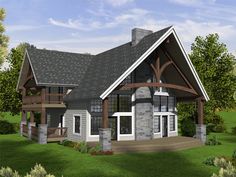 this is an artist's rendering of a house in the woods with porches