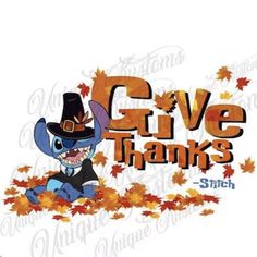 a sticker that says give thanks with an image of a dog wearing a pilgrim hat