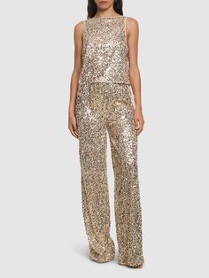 Embellished with sequins. Lined. Model is wearing a size36 Birger Christensen, Wide Pants, Flat Espadrilles, Swim Accessories, Shearling Jacket, Heeled Loafers, Ski Wear, Swimwear Tops, Cloth Bags