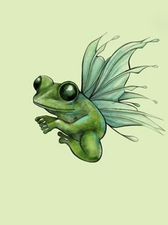 a drawing of a frog with green wings