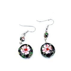 New*Hand Crafted*Very Pretty Cloisonne Drop Earrings. The Floral Cloisonne Bead Is Vintage. Round & Puffed With Black Enamel Base On Silver Finished Brass. The Flower Is A White, Pink & Green Enamel. Smaller 6mm Cloisonne Floral Bead. Main Bead Is Vintage And Is .625"Rd/ 1.875"Oal. Nickel Free Ear Wires. **New**Hand Crafted By Sharon Smoke Free Home. The Black Spot On Ear Wire Photo#1 Is Lint From The Stand. Black Round Summer Jewelry, Handmade Metal Flower Earrings For Summer, Pink Metal Earrings For Spring, Black Dangle Jewelry For Summer, Black Drop Earrings For Summer, Black Flower Jewelry For Summer, Spring Gift: Black Jewelry, Black Dangle Earrings For Summer, Teapot Necklace