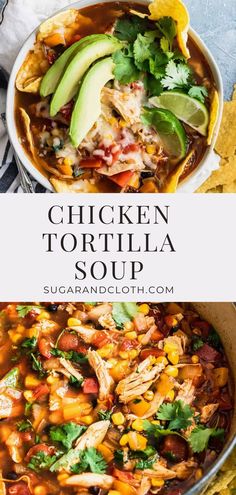 chicken tortilla soup with avocado and cilantro