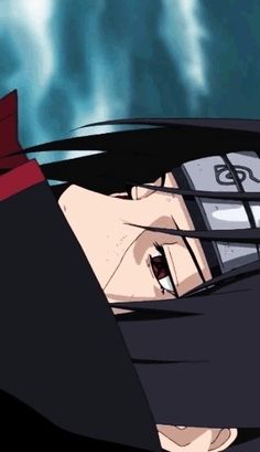 an anime character with black hair and red collared shirt looking to his left side