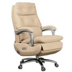 the reclining office chair is beige leather