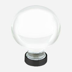 a clear glass door knob on a black base