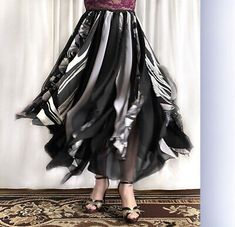 Ameynra Gothic black white gray chiffon petal skirt. Twice more petals! Sz L New  | eBay Flowy Pleated Party Skirt, Elegant Flowy Black Skirt, Elegant Gray Flowy Skirt, Chic Gray Party Skirt, Chic Gray Skirt For Party, Petal Skirt, Dance Skirts, Belly Dance Skirt, Green Maxi Skirt