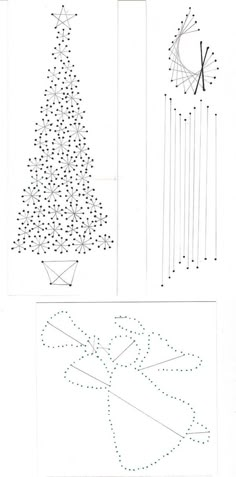 three different types of christmas trees are shown in this drawing and cut out pattern for the tree