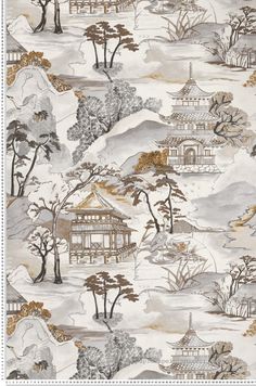 Die Wallpaper, Chinoiserie Design, Chinoiserie Wallpaper, Japanese Landscape, Contemporary Wallpaper, How To Make Curtains, National Treasure, Color Blending, Nara