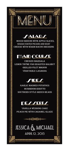 a menu for a restaurant with black and gold trimmings on the front cover