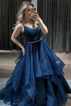 Blue v neck tulle long A line prom dress blue evening dress Navy Blue Formal Dress, Prom Dress Blue, Blue Formal Dress, Clothing Reference, Blue Ball Gowns, Blue Dress Formal, Blue Evening Dresses, Blue Tulle, Custom Size Dresses