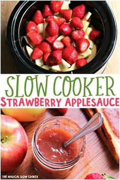 this slow cooker strawberry apple sauce is the perfect way to use it for dessert