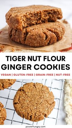 tiger nut flour cookies on a cooling rack with text overlay that reads, tiger nut flour cookies