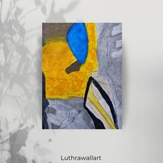 an abstract painting with blue and yellow colors