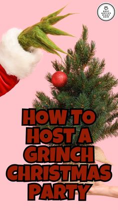 how to host a grinch christmas party with the help of santa clause hat and palm tree